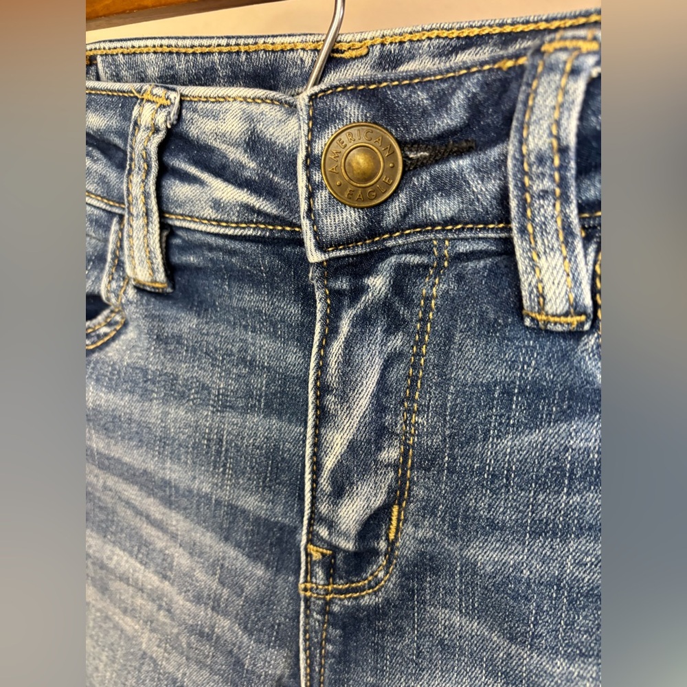 American Eagle Outfitters Distressed Ripped Blue Skinny Jeans Size 0 - Picture 6 of 11